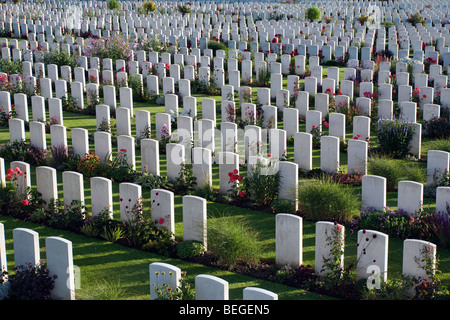 View over Tyne Cot Military Cemetery. First World War  British cemetery with 11,856 white tombstones. Stock Photo