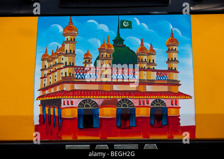 Mosque painted on a truck at the Open air market in Old Dhaka Bangladesh Stock Photo