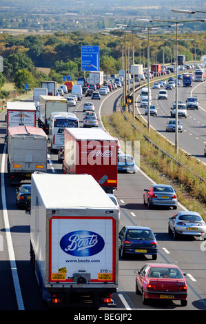 M25 motorway traffic slow and queuing near junction Stock Photo