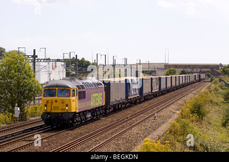 Colas class 56 diesel locomotive working an intermodal freight at Sevington in Kent. Stock Photo