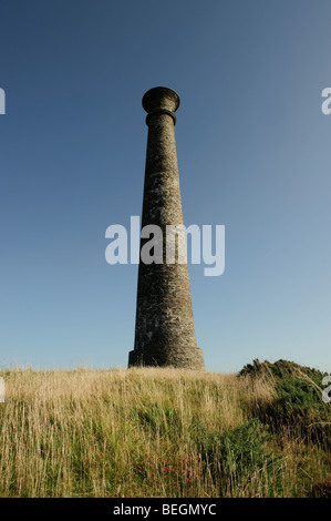 The memorial column to the Duke of Wellington, on the top of Pen Dinas hill fort, Aberystwyth Wales UK Stock Photo