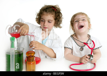 Two girls pretending to be doctor in the laboratory Stock Photo