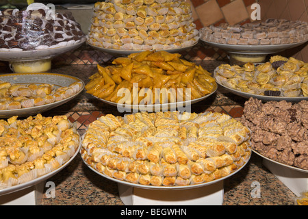 Sweets and pastries on market stall Meknes Morocco Stock Photo