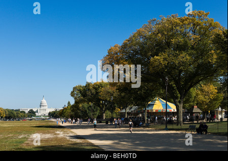 The National Mall with the Capitol Building in the distance on a sunny autumn day, Washington DC, USA Stock Photo