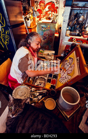 Artist Mirka Mora in her studio, Australia Stock Photo