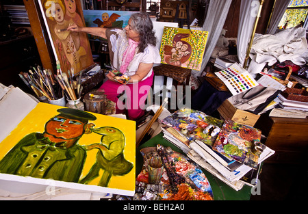 Artist Mirka Mora in her studio, Australia Stock Photo