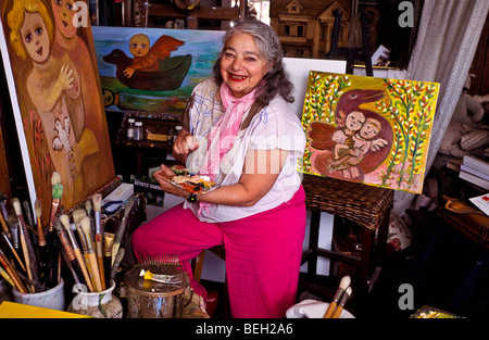 Artist Mirka Mora in her studio, Australia Stock Photo