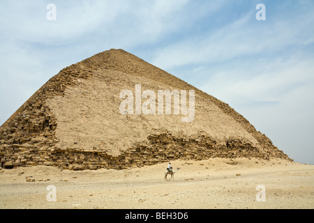 Police on Camel at Bent Pyramid of Pharaoh Snofru, Dahshur, Egypt Stock Photo