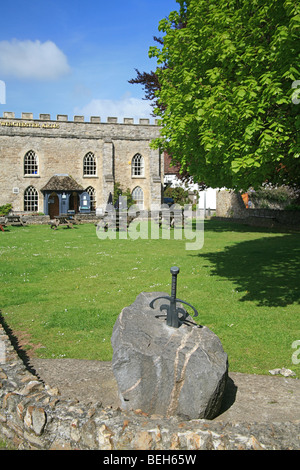 'Excalibur '- the sword in the stone - outside The Castle Museum in Taunton, Somerset, England, UK Stock Photo