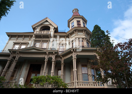 Flavel House Museum,Astoria,Oregon, USA.Queen Anne architecture.Aka FlavelMansion,Capt. GeorgeFlavelHouseMuseum, Capt. George Flavel House&CarriageHse Stock Photo