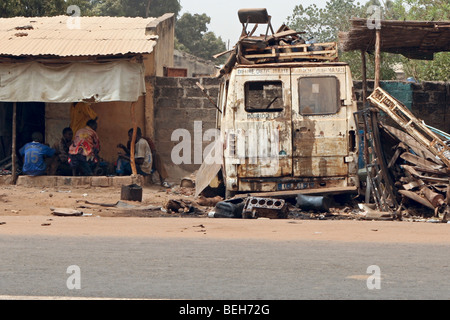 Disused van, Farafenni Market, River Gambia, The Gambia Stock Photo