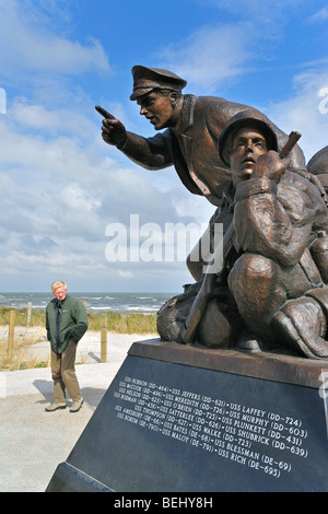 The WW2 US Navy D-Day Monument near the Utah Beach Landing Museum at Sainte-Marie-du-Mont, Normandy, France Stock Photo