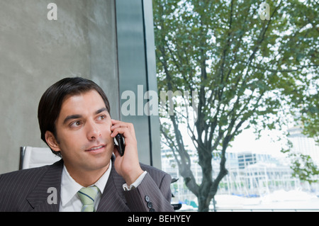 Businessman talking on a mobile phone in an office Stock Photo