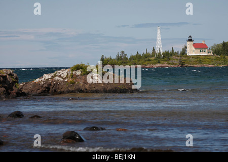 Copper Harbor Lighthouse on Lake Superior Keweenaw Upper Peninsula Great Lakes Michigan from above large high resolution in USA US horizontal hi-res Stock Photo