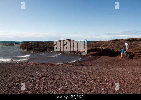 Lake Superior at Copper Harbor Michigan in USA US Northern shore with people tourists from above overhead landscape lifestyle horizontal hi-res Stock Photo