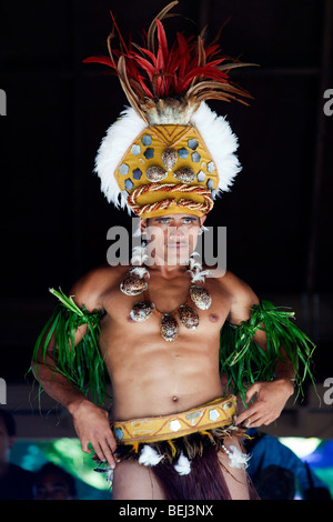 Traditional polynesian dancer on Rarotonga in The Cook Islands in The South Pacific Stock Photo