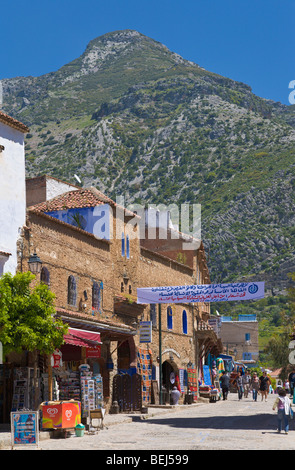 Medina walls and Rif mountains Chefchaouen Morocco Stock Photo