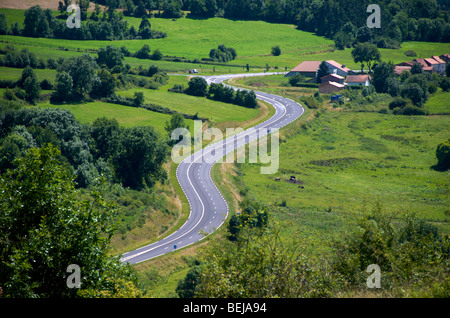 Winding country road in Auvergne. France. Stock Photo