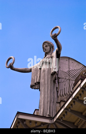 Art Nouveau sculpture on top of The Post Office Savings Bank, Vienna, Austria Stock Photo