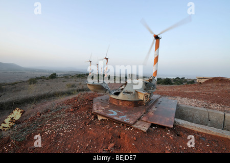 Israel, Golan Heights, View of Wind turbines near kibbutz Ein Zivan Stock Photo