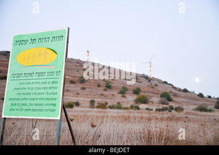 Israel, Golan Heights, View of Wind turbines near kibbutz Ein Zivan, October 05, 2009, Stock Photo
