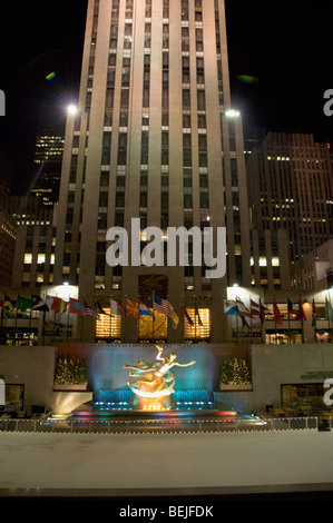 Low angle view of buildings lit up at night Stock Photo
