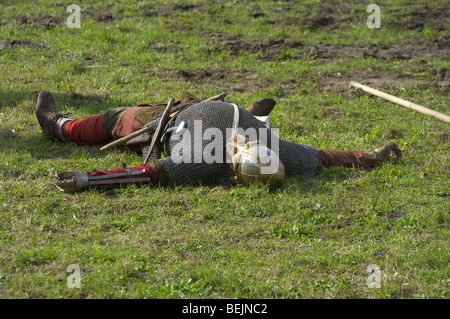Dead Viking at reenactment at Tiel in the Netherlands Stock Photo