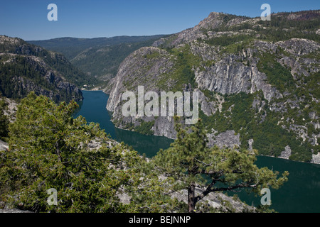 Above Donnell lake from Sonora Pass, Tuolumne County, California. It shows the dam at the end used for hydroelectric power generation. Stock Photo