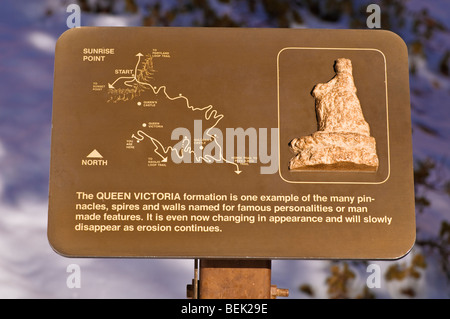 Trail sign at the Queen Victoria formation along the Queens Garden Trail, Bryce Canyon National Park, Utah Stock Photo