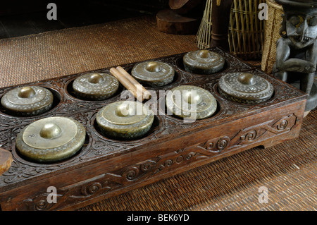 Iban or Dayak Metal or Gong Xylophone or Drums Sarawak Malaysia Borneo Stock Photo