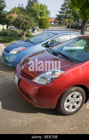 A close up of two parked Toyota Prius hybrid cars. Cupertino, California, USA Stock Photo