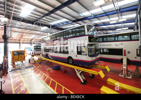 Inside the workshop of the transport company First Bus depot and Headquarters in Aberdeen, Scotland, UK Stock Photo