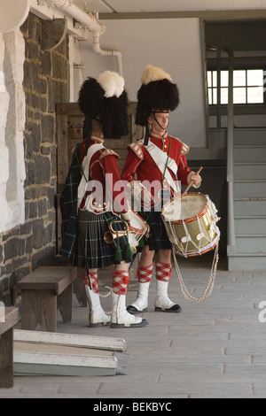 Two Scottish Guardsmen prepare to march at the Citadel Fortress in Halifax, Nova Scotia. Stock Photo