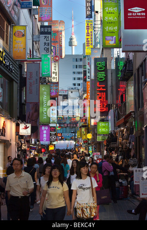 Myeongdong Market Commercial Shopping area in Seoul South Korea Stock Photo