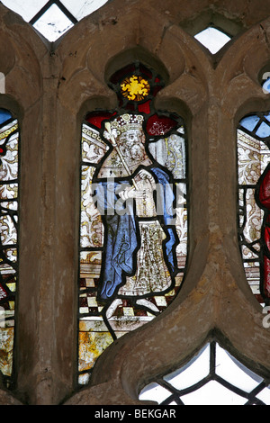 Detail of a medieval (15th century) stained glass window depicting various kings of England, St Mary's Church, Stody, Norfolk Stock Photo