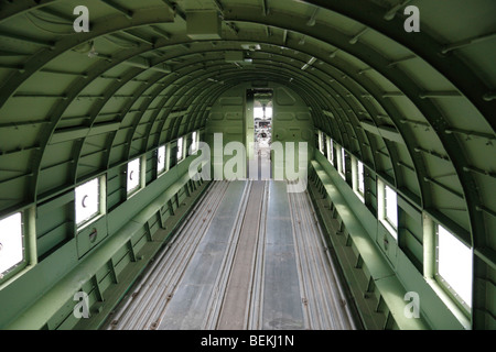 Inside the main compartment of 'SNAFU Special', a Dakota C47, used in the D-Day landings at the Merville Battery, Normandy. Stock Photo