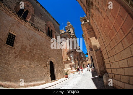 Villegaignon Street and Carmelite Church, Mdina, Malta Stock Photo