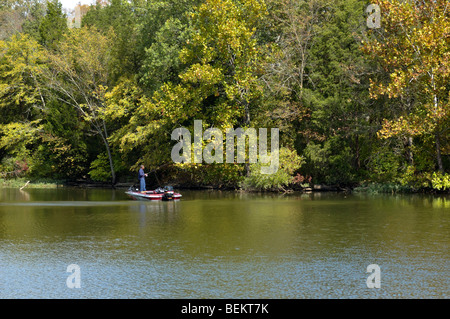 Fisherman in boat on Old Hickory Lake near Nashville, Tennessee, USA. Stock Photo