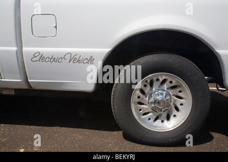 Close up of white Ford Ranger EV (electric vehicle) at an Electric Vehicle Rally in Palo Alto. Palo Alto, California, USA Stock Photo