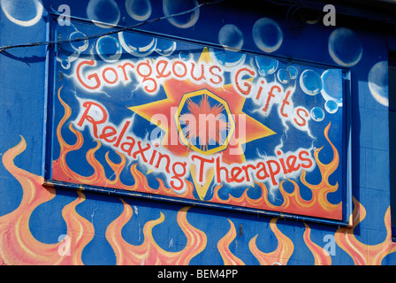 Sign outside new age gift and therapy shop Stock Photo
