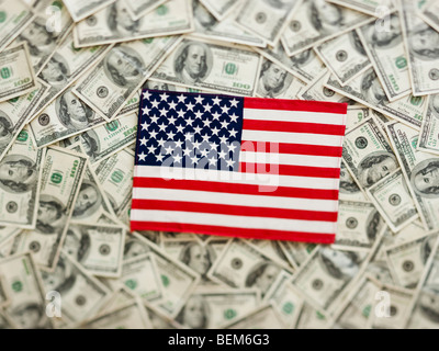 Symbolic US Flag wtih US dollars as background Stock Photo