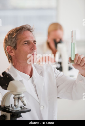 Researchers working in lab Stock Photo