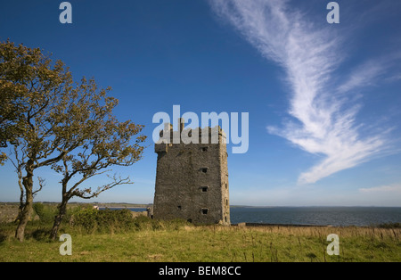 14th Century MacMahon Castle,  Overlooking the River Shannon at Carrigaholt, County Clare, Ireland Stock Photo