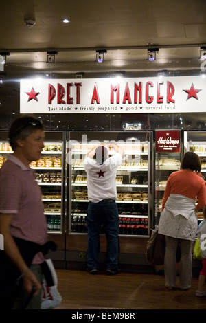 Inside Pret a Manger coffee bar at South Terminal, Gatwick airport. London. UK Stock Photo