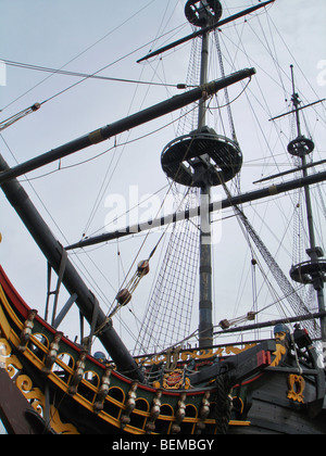 Dutch history. V.O.C. replica of the Prins Willem at Den Helder. At July 30th, 2009 the ship is destroyed by fire. Stock Photo