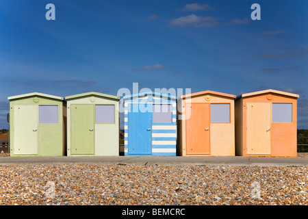 Colourful beach huts on Seaford beach, Sussex, England, UK. Stock Photo