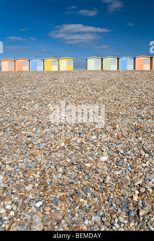 Colourful beach huts on Seaford beach, Sussex, England, UK. Stock Photo