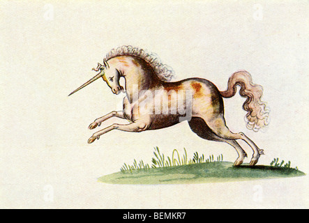 The Unicorn. After an illustration from The Livre d'Amis of Marguerite de Valois in The Illustrated London News, 1933 Stock Photo