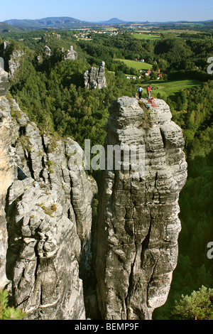 Scenery of the Elbe Sandstone Mountains, Saxon Switzerland National Park 40 kilometers south of Dresden, Saxony, Germany. Stock Photo