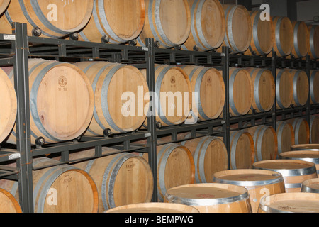 Seguin Moreau OAK Wooden Wine Drums in SHABO Wine Factory in Odessa, Ukraine, October, 2009 Stock Photo